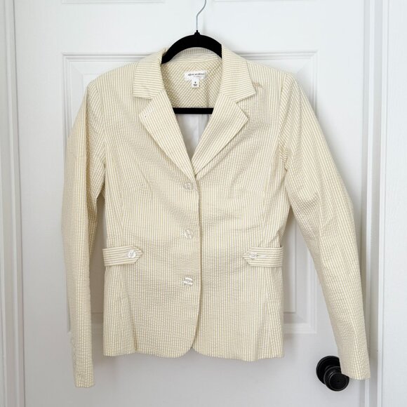 Women Issac Mizrahi Fitted Striped Blazer in Butter Yellow Size Medium - Picture 1 of 7